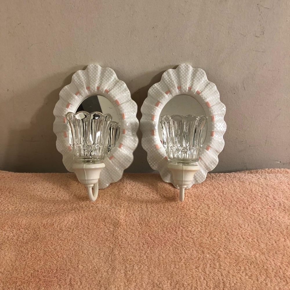 Vintage 1970’s Mirrored Wall Sconce Votive or Tealight Set